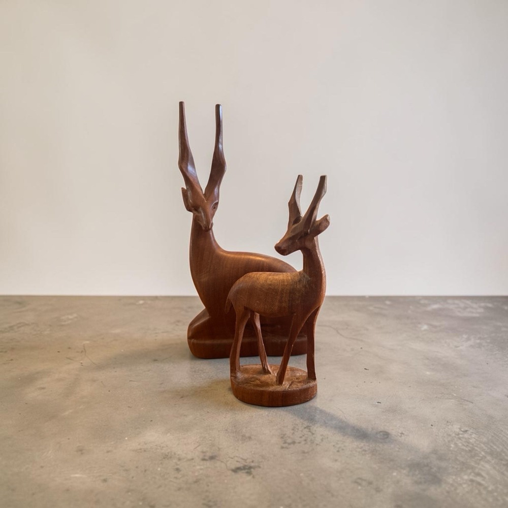 Set 2 Vintage Mid Century Modern 1960s Teak Antelope Gazelle Hand Carved Kenya